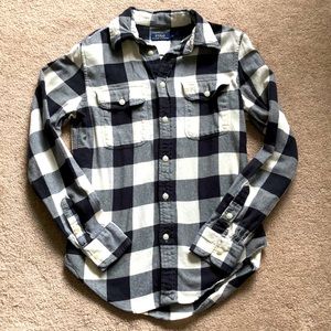 Polo Ralph Lauren Black and White Buffalo Plaid Flannel shirt XS 100% cotton